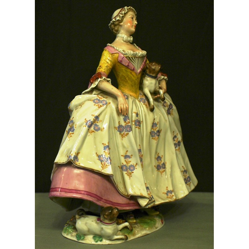 Statua in porcellana donna con cani