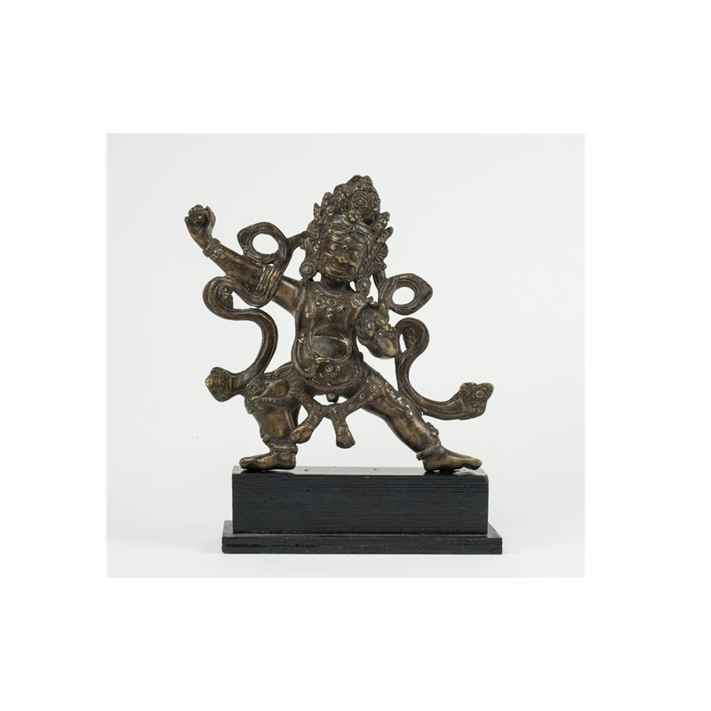 RARE SILVER AND COPPER INLAID BRONZE OF MAHAKALA. SINO - TIBET, PROBABLY END OF 18TH CENTURY